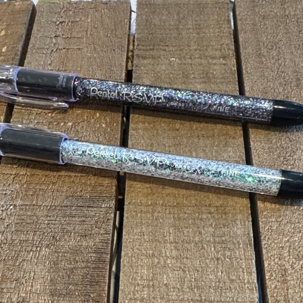 Pentel R.S.V.P. Glitter Ink Gel Pens - Black Ink, Sparkle Barrels (2 Pack)